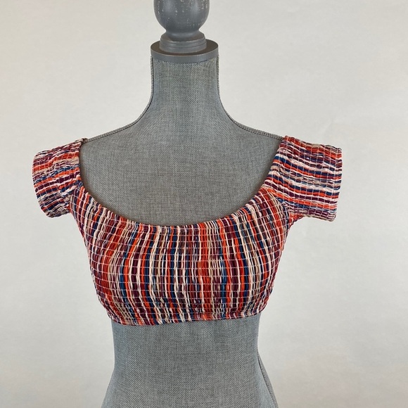 Cabana Del Sol Smocked Multi Colored Stripe Bikini Top Size Large - Picture 3 of 12